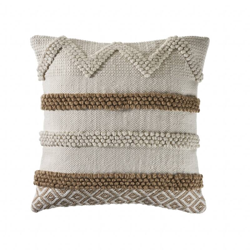 HomeRoots 20" X 20" Tan And Beige Polyester Geometric Zippered Pillow