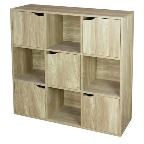 Home Basics 9 Cube Wood Storage Shelf with Doors, Natural