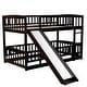 preview thumbnail 28 of 30, Bunk Bed with Slide,Full Over Full Low Bunk Bed with Fence and Ladder for Toddler Kids Teens Espresso N/A
