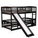 preview thumbnail 5 of 34, Twin Over Twin Wooden Bunk Bed,Low Bunk Bed with Built-In Ladders and Slides