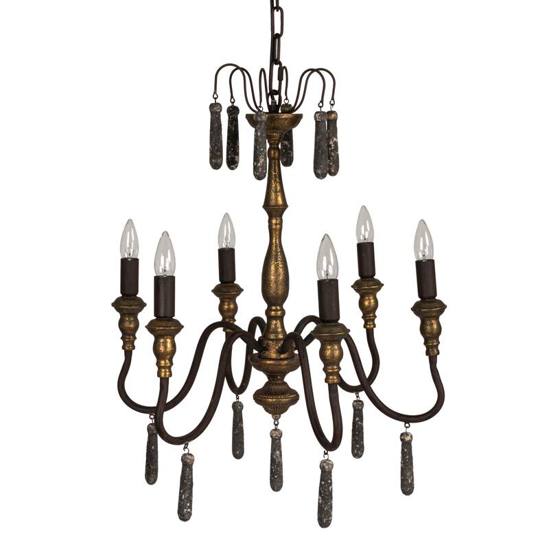 Distressed Metal Pendant Lamp with Wood Drops