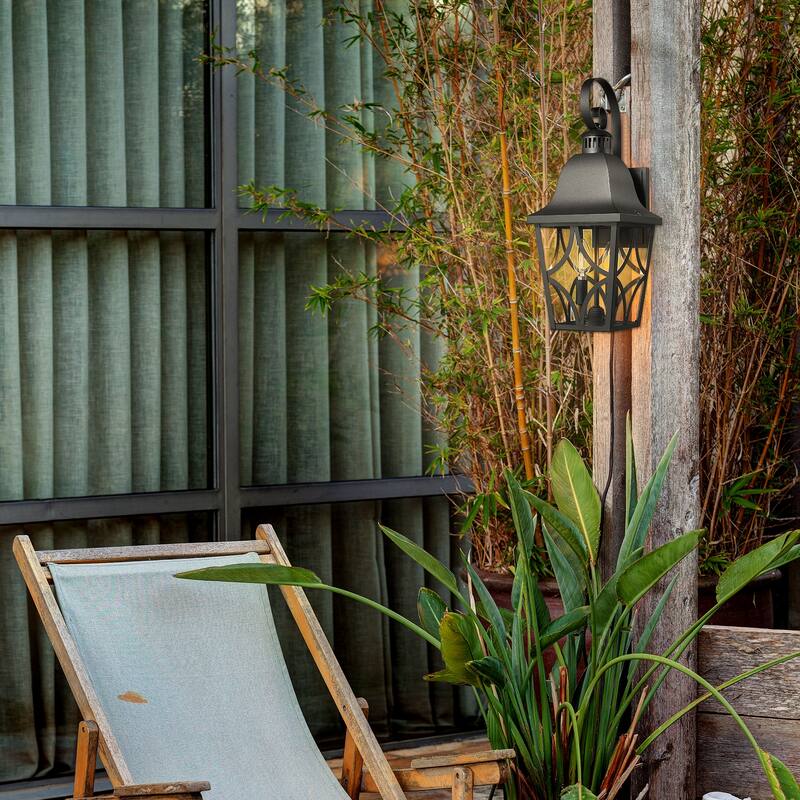 Anmytek Black Outdoor Wall Lantern Weatherproof Coastal Farmhouse Porch Light Clear Glass Exterior Lighting