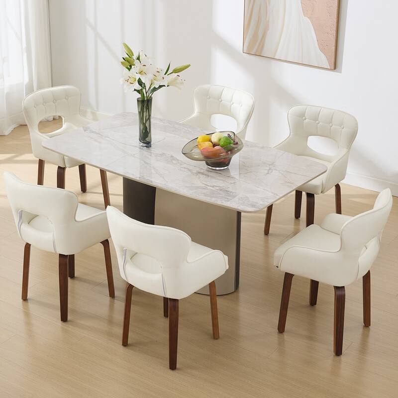 Faux Leather Upholstered Swivel Dining Chairs with Bentwood Legs