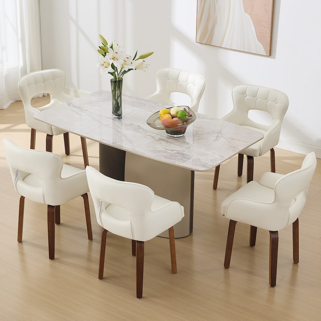Faux Leather Upholstered Swivel Dining Chairs with Bentwood Legs