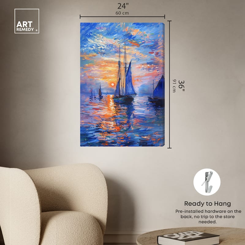 Art Remedy Night Sea Breeze Gallery Wrapped Sailing 1 Piece Canvas Wall Art