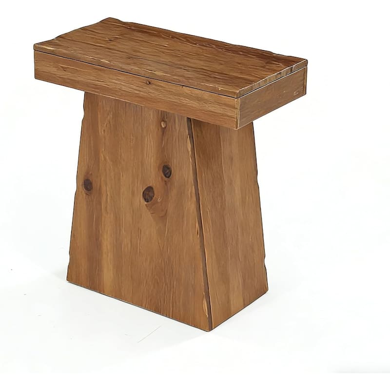 23.6" Solid Wood End Table, Side Table with Trapezoid Base for Small Space, Living Room