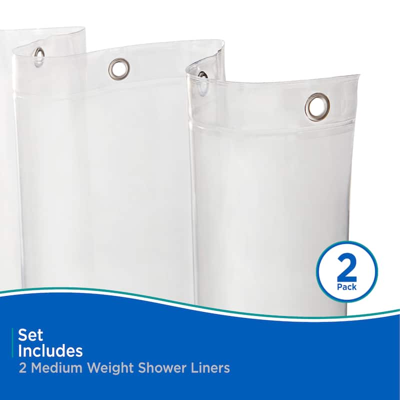 Kenney Medium Weight PEVA Shower Curtain Liner, 70" W x 72" H, 2-Pack