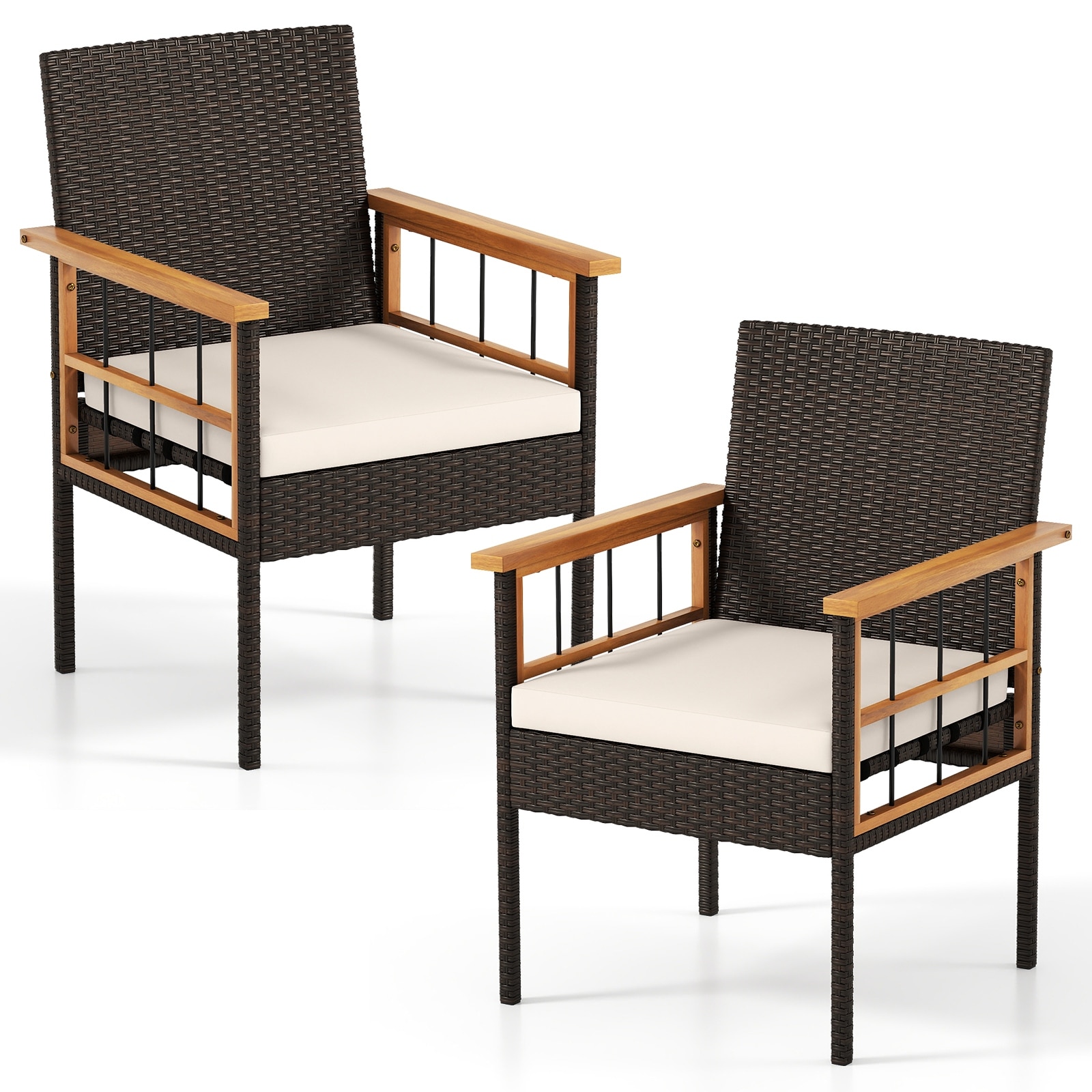 Gymax Set of 2 Patio Dining Chairs w/ Removable Padded Cushion Acacia