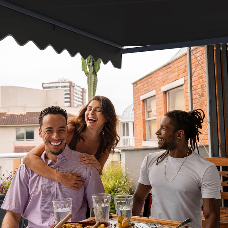 ALEKO Moroccan Semi-Cassette Motorized Patio Awning - Onyx Black - 12 x 10 Feet