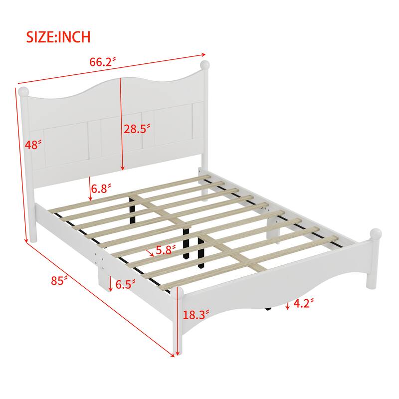 Queen Size Elegant Wood Platform Bed Frame, Retro Style, No Box Spring Needed, Sturdy Wooden Slat Support, Bedroom Furniture