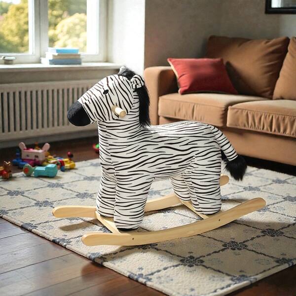 Soft Rocking Zebra Kids Rocking Horse Zebra Ride On Toy with Realistic Sound Plush Rocker ...