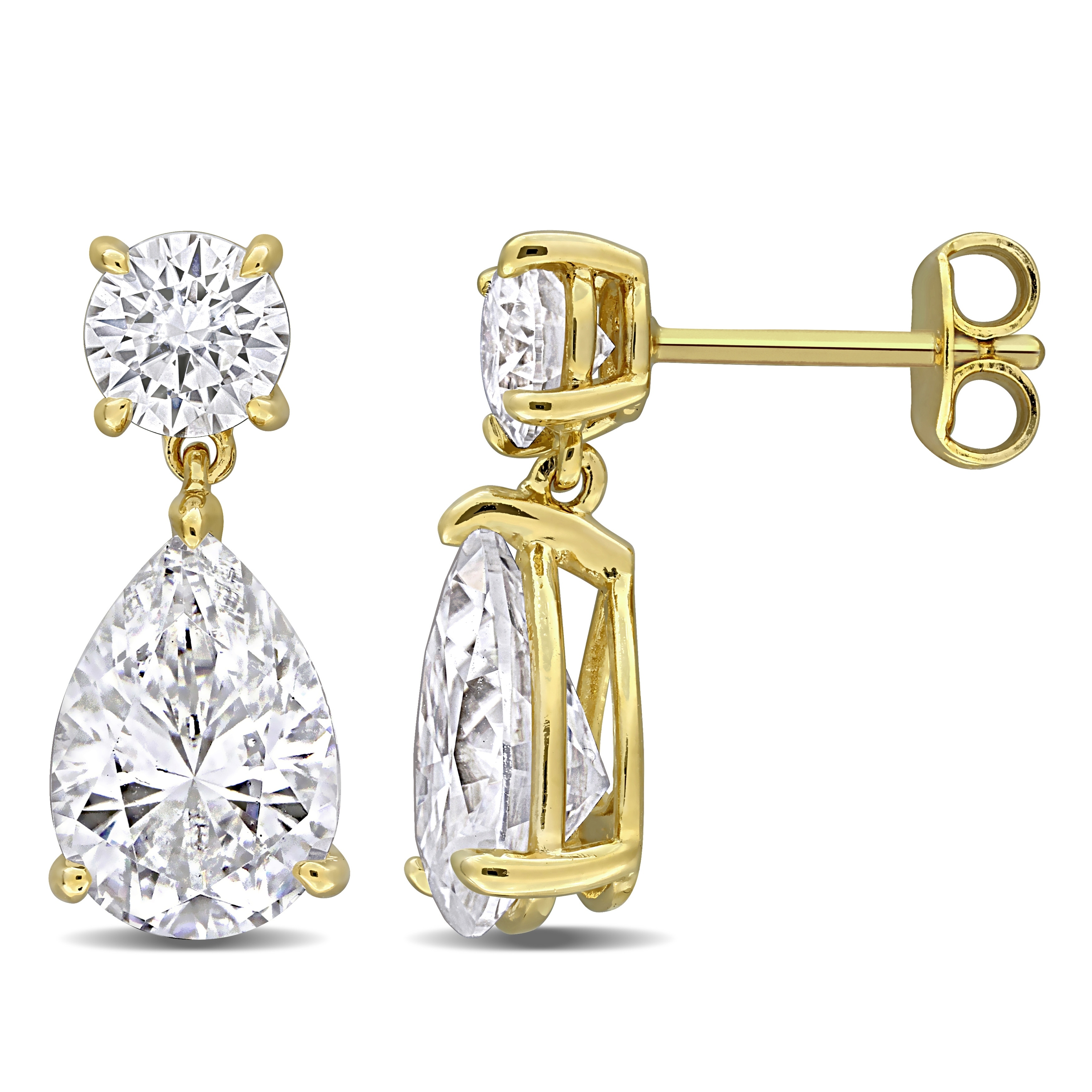 Miadora Round and Pear Cut Created Moissanite Drop Earrings Yellow Silver 4 7/8ct DEW