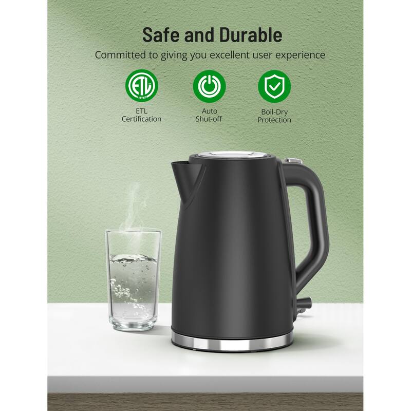 Tea Kettle Electric, 1.7L Visual Water Window Stainless Steel Electric Kettle, 1500W BPAFree