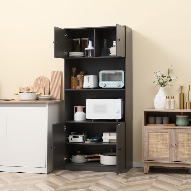 HOMCOM 71" Kitchen Buffet with Hutch, Pantry Storage Cabinet with Shelves, Open Microwave Countertop