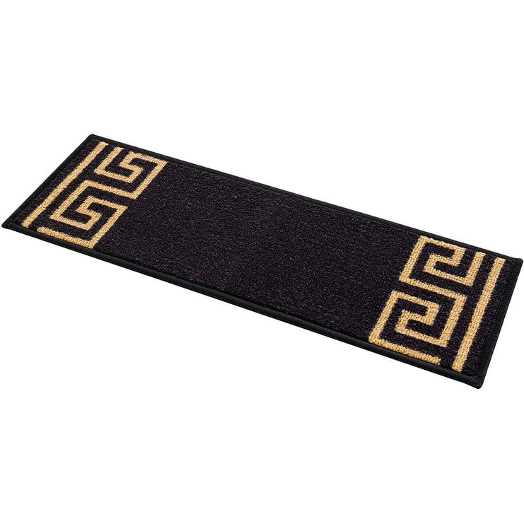 Stair Treads Greek Key Meander Design Non Slip Backing, 8.5''X26'' - Set of 7 - Black Gold