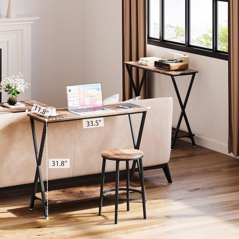 Farmhouse Console Table Barn Style with Shelf and Metal Frame