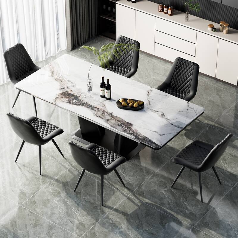 ​2-Pack Black PU Leather Dining Chairs - Diamond Stitch Ergonomic Design w/Iron Frame