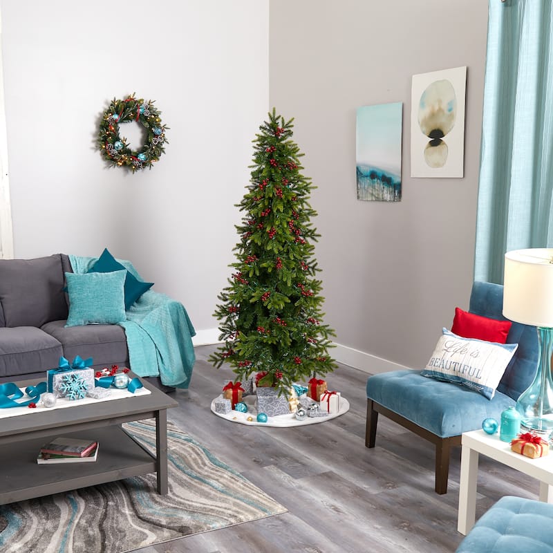 6ft. Fir Artificial Christmas Tree with 250 Multi-Color LED Lights, Berries & 415 Branches - Bright Holiday X-Mas Tree