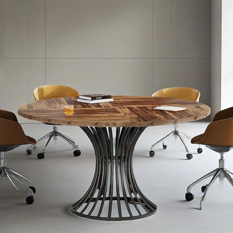 Wood and Metal Round Dining Table for 4 to 6 People - 46.85” x 46.85” x 29.92”