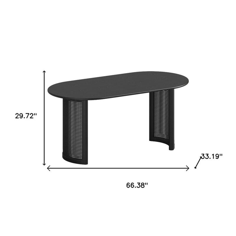 HomeRoots 66" Black Solid Wood Double Pedestal Base Oval Dining Table - 66.38 in. x 29.72 in. x 33.19 in.