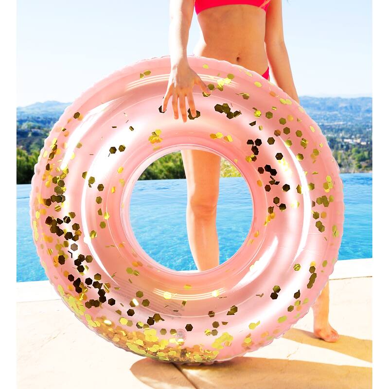 Mozlly Bundle of Gold And Rose Gold Inflatable Pool Float Tubes - ‎37 x 37 x 9.5 inches
