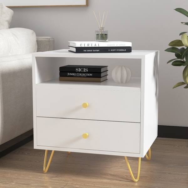 21.6'' Tall Drawer Nightstand Metal Legs White/Black/Grey(One Piece