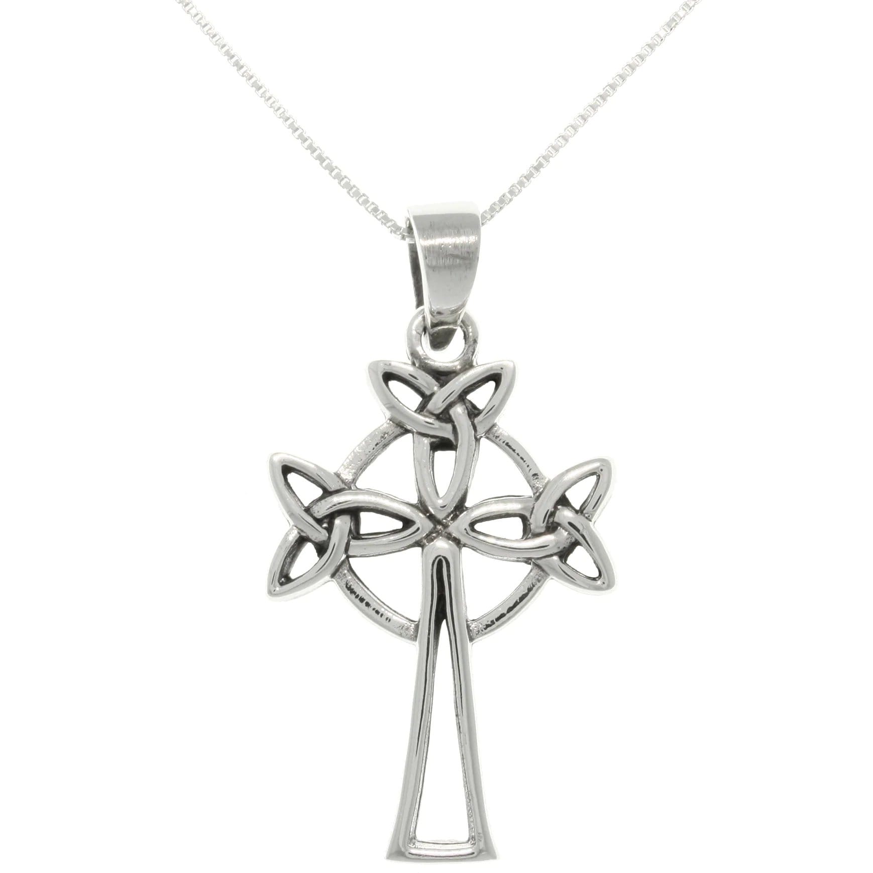 Shop Sterling Silver Triple Trinity Knot Celtic Cross Necklace Overstock 7966452