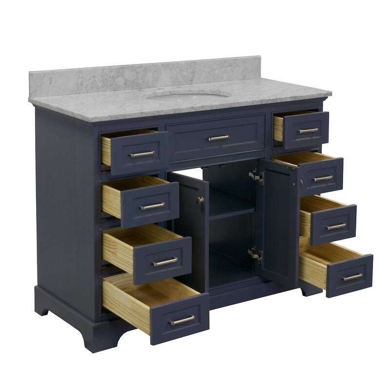 KitchenBathCollection Aria 48" Bathroom Vanity with Carrara Marble Top