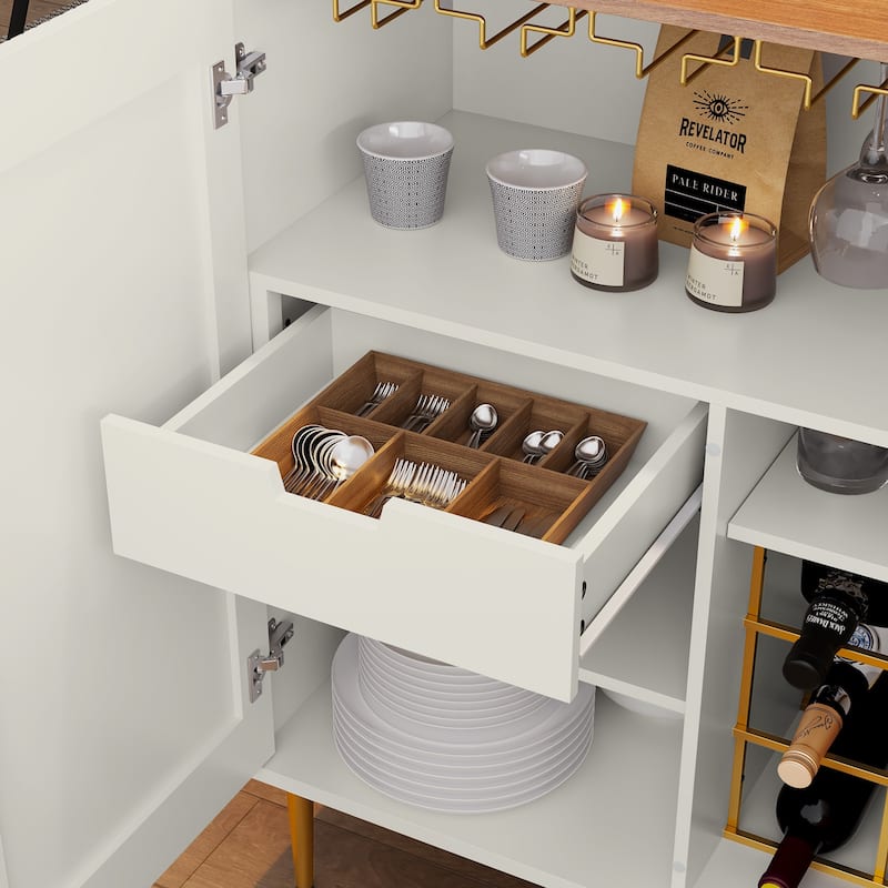 31.6'' Modern Coffee Bar Cabinet with Wine Racks and Storage Drawer