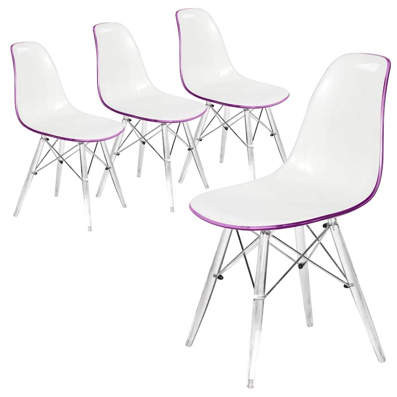 LeisureMod Dover Molded Side Chair with Acrylic Base, Set of 4 - Red - 36 x 32.4 x 16.25