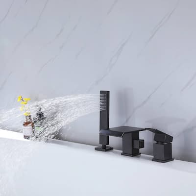 Deck Mount Tub Faucet With Handheld Shower Matte Black Bathtub Faucets 3 Holes Modern Bathroom Tub Filters With Hand Sprayer