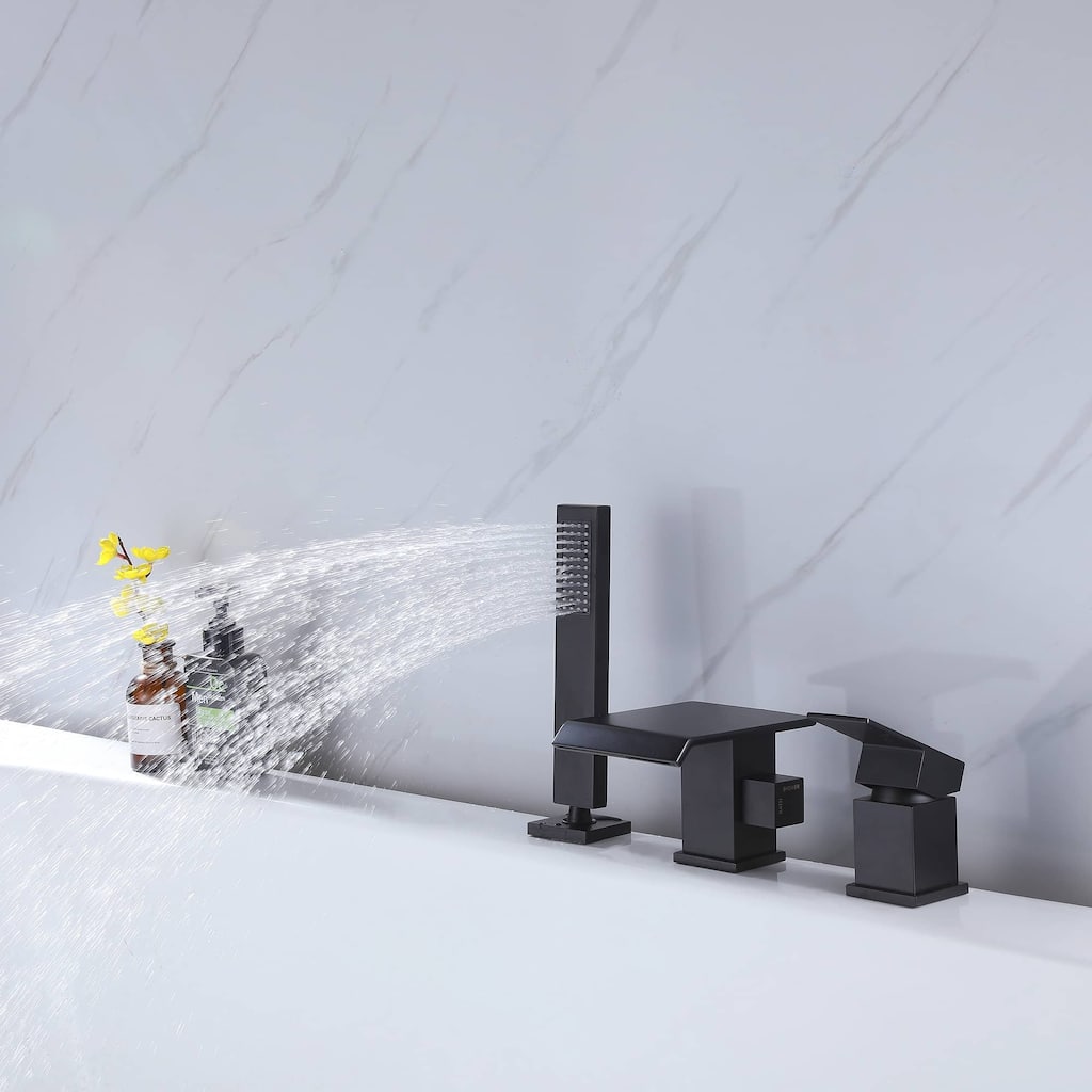 Deck Mount Tub Faucet With Handheld Shower Matte Black Bathtub Faucets 3 Holes Modern Bathroom Tub Filters With Hand Sprayer