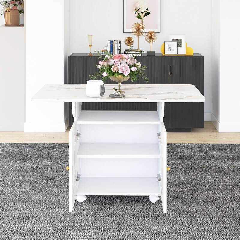 47" MDF Folding Dining Table with storage rack and cabinet