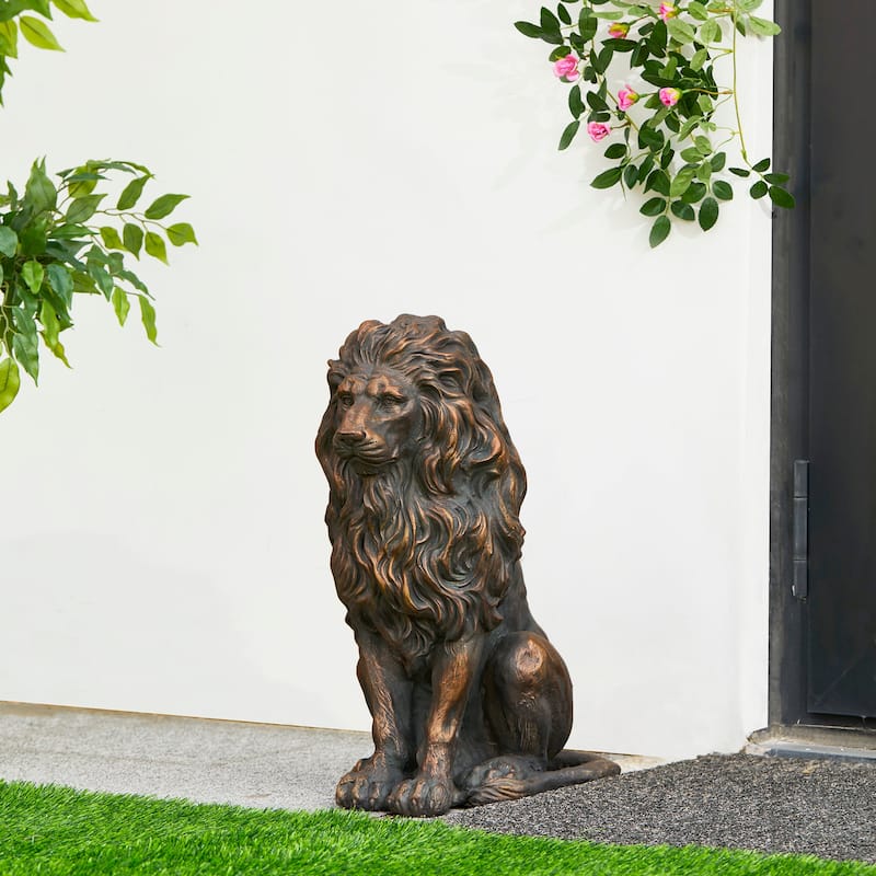 Glitzhome MGO Vintage Sitting & Lying Lion Guardian Garden Statue Porch Sculpture Indoor Outdoor