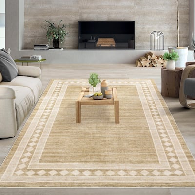 Modern Bordered Rug Non Slip Low Pile Area Rugs for Living Room, Machine Washable Area Rugs Soft Throw Rugs