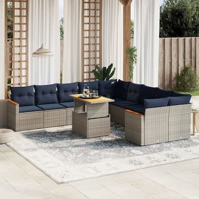 vidaXL Patio Sofa Set with Cushions Outdoor Furniture 11 Piece Poly Rattan - 24.4 x 24.4 x 27.2