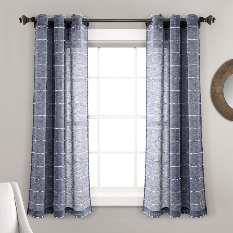 Lush Decor Farmhouse Textured Grommet Sheer Window Curtain Panel Pair - 63" x 38" - Navy