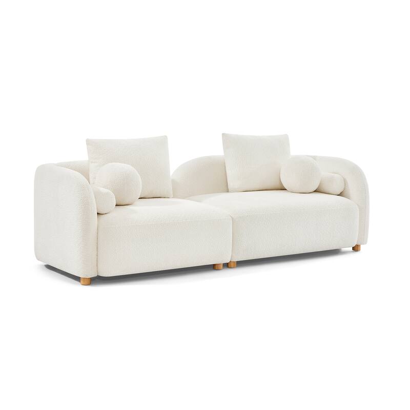 Mordern Cloud-Soft Boucle Sofa, Curved Back Boucle Loveseat with 6 Pillows