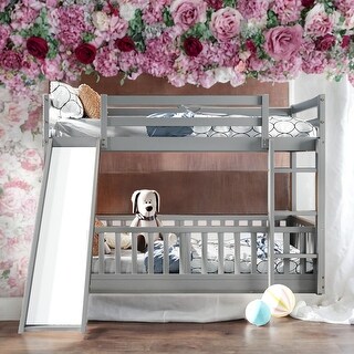 Twin Over Twin Bunk Bed With Convertible Slide and Ladder for Bedroom