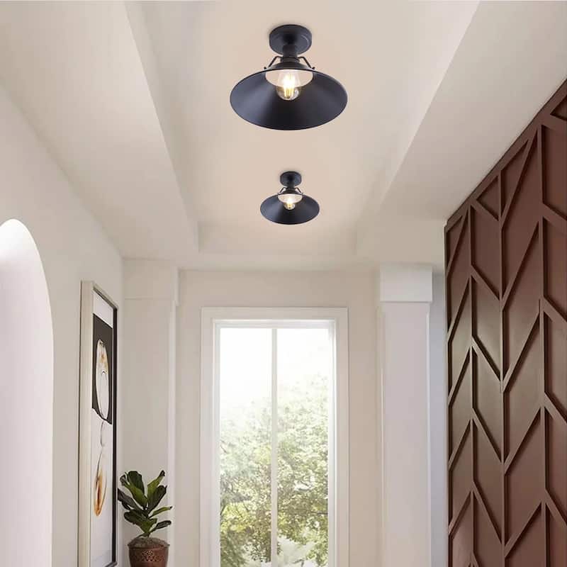 Vintage Black 1-Light Bell Shape Semi Flush Mount Lighting Fixture