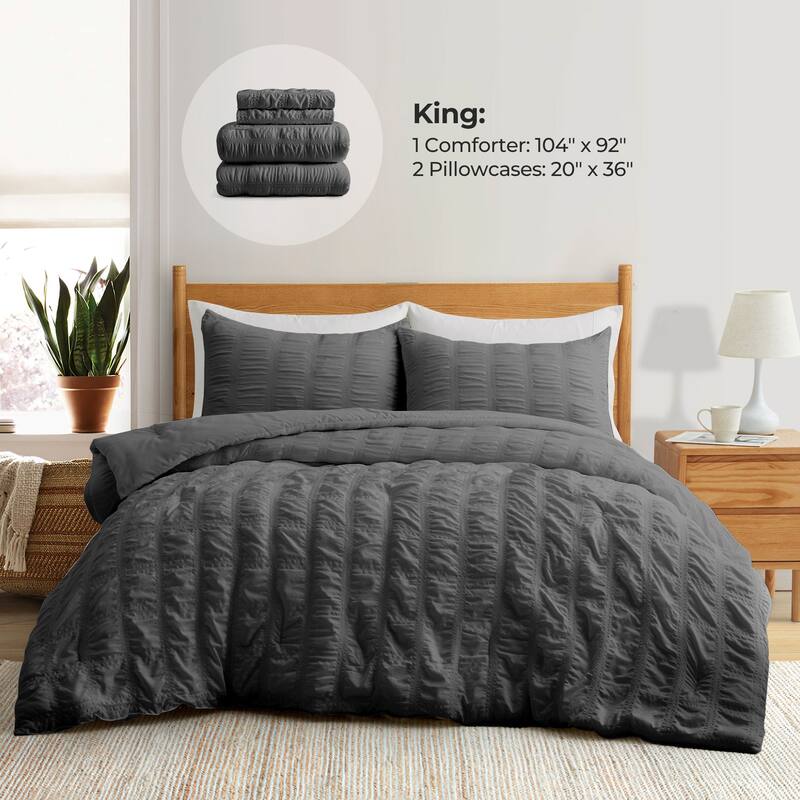 3-Piece Seersucker Bubble Ruffled Chic Comforter Set