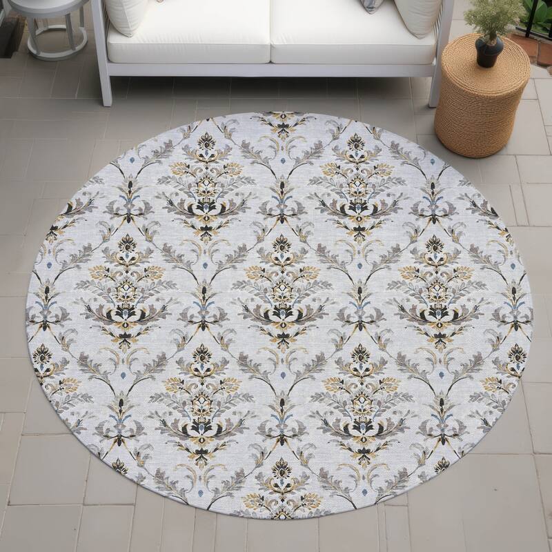 Machine Washable Indoor/ Outdoor Traditional Marrakesh Chantille Rug - Silver - 8' x 8'