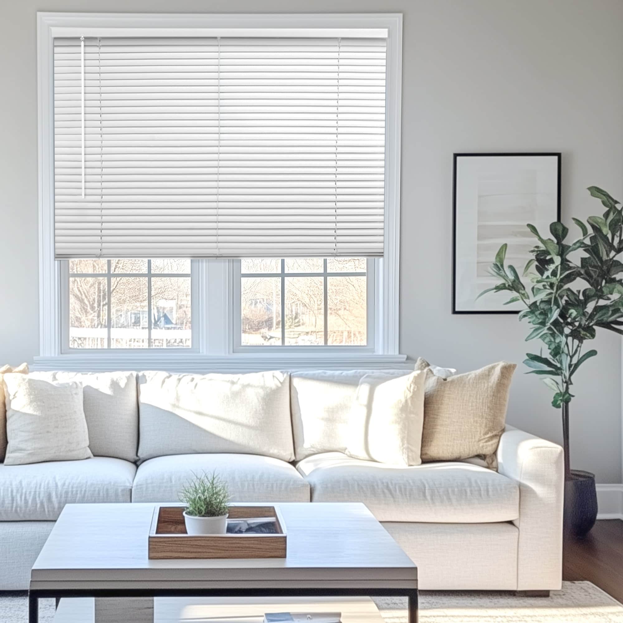 Chicology Light Filtering Cordless Vinyl Mini Window Blinds - 1" Slats - White 84" Height Sizes