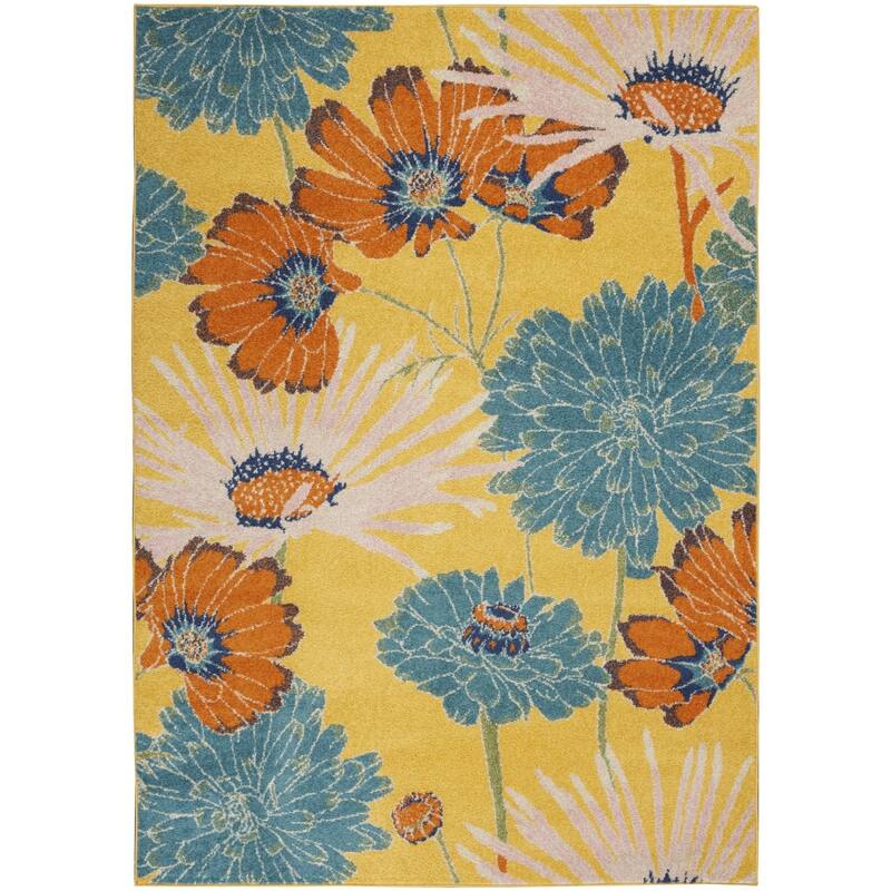 Power Loomed Floral Traditional Low Pile Area Rug - 87' X '63' X '0.25