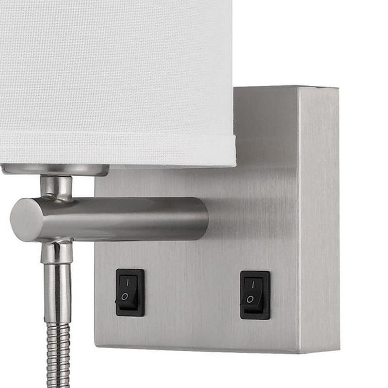 Liam 25 Inch Modern Wall Lamp, Hardback Fabric Shade, 1 LED, Metal, Silver