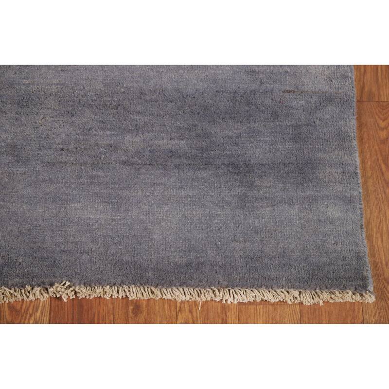 Modern Gabbeh Oriental Foyer Rug Hand-Knotted Grey Wool Carpet - 3'3" x 4'11"