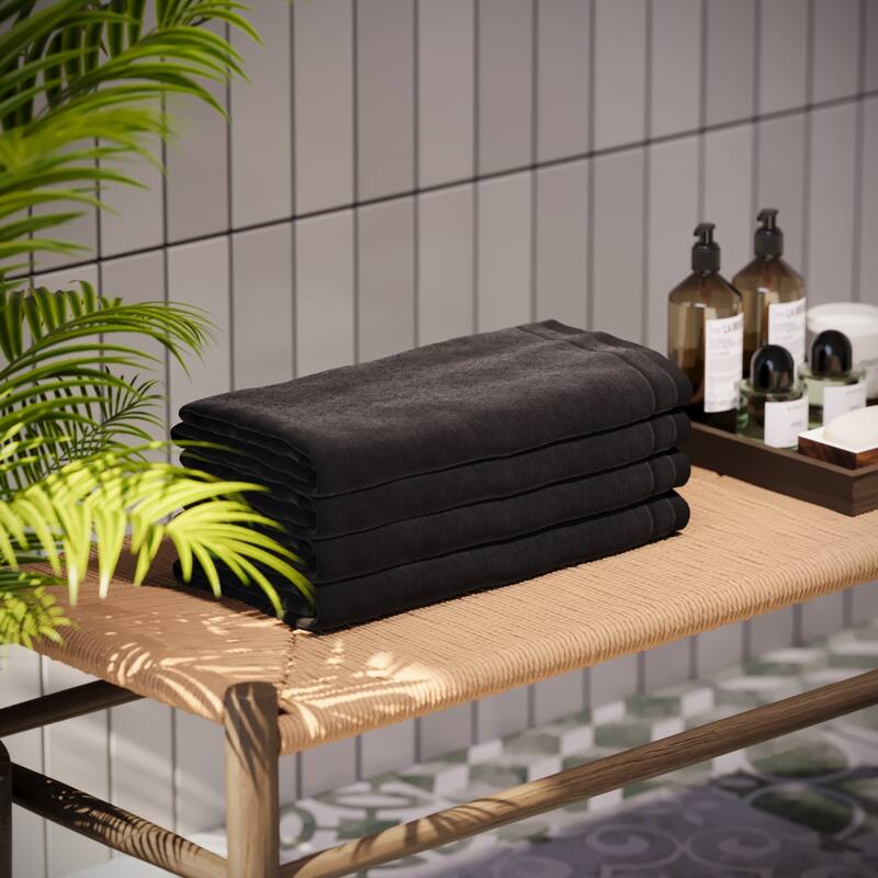 Creative Scents Black Cotton Velour Fingertip Towels Set of 4