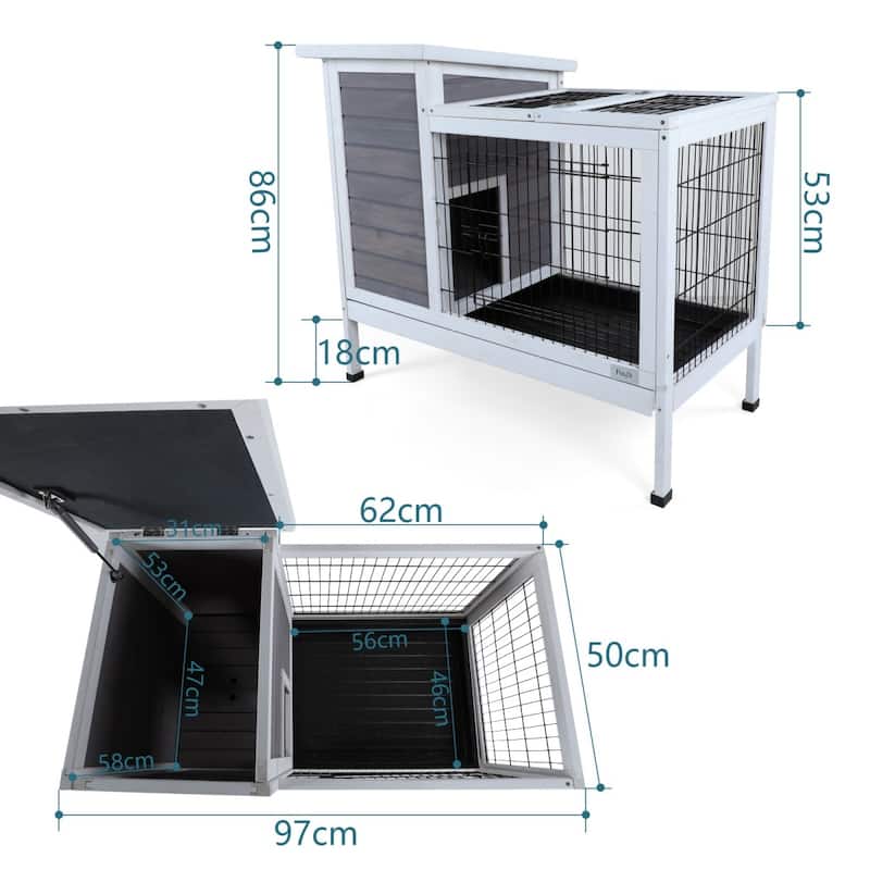 Two-Tier Wooden Cage with Runway & Tray for Small Animals Indoor Outdoor
