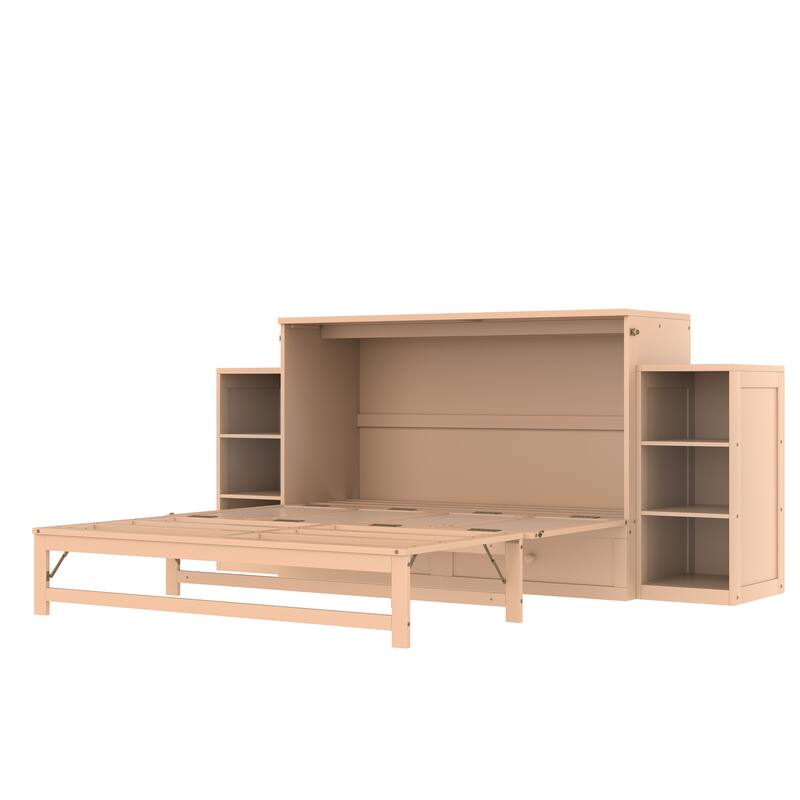 Roomfitters Murphy Bed with Storage Drawers and Shelves, Solid Wood Wall Bed Cabinet