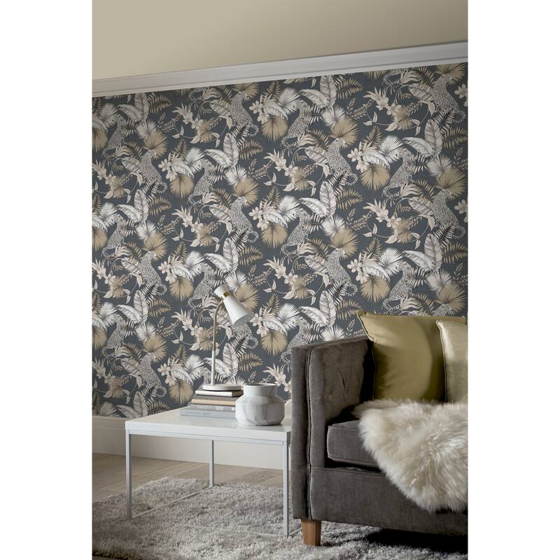 Tropical Leopard Silver Wallpaper - 20.8 in. W x 33ft L - Double Roll